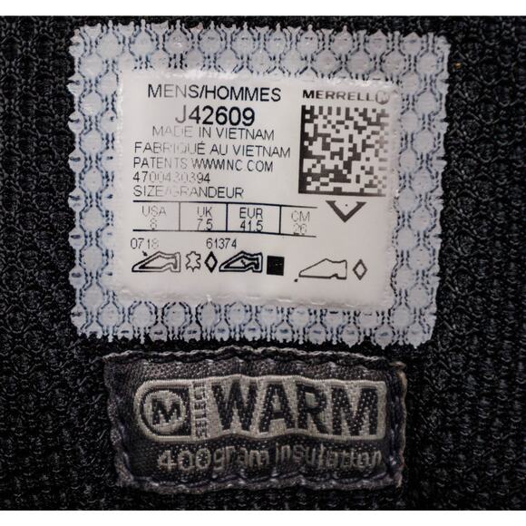 Merrell Thermo Freeze Black Waterproof Insulated Hiking Boots Mens Size 8 J42609 - Picture 7 of 16